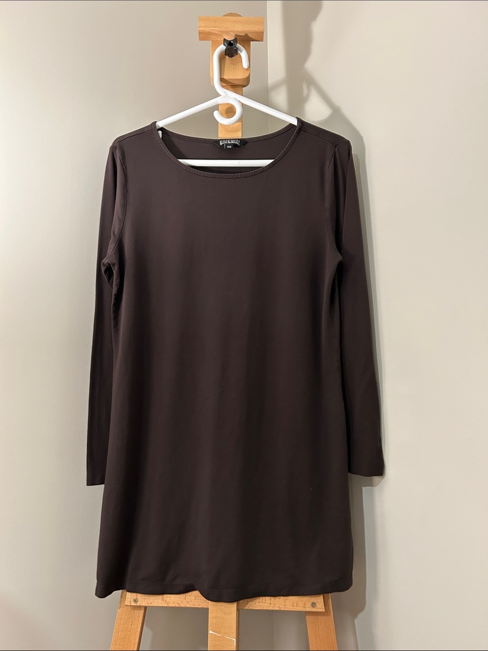 Nicole Miller Long Sleeve Shift Top — Dark Brown Size M